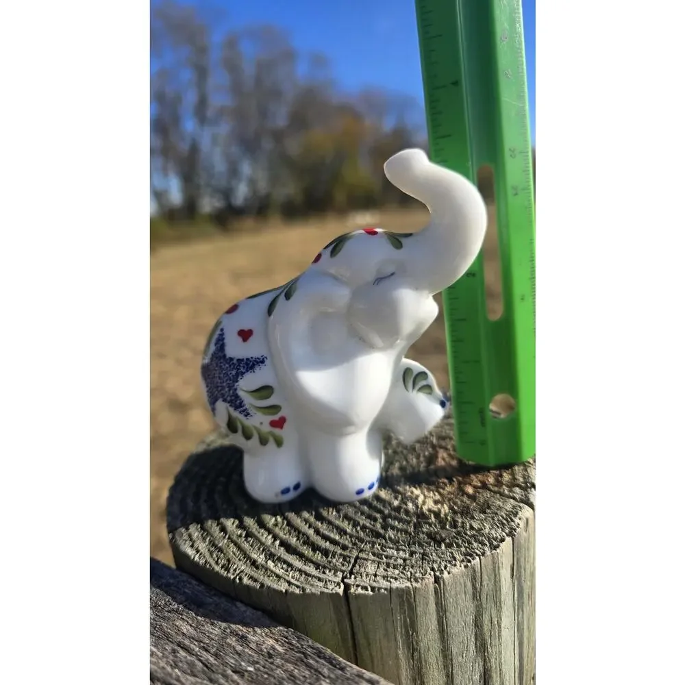 Fenton Glass Hand Painted Elephant Figure K Brightbill Hearts Flowers Blue White